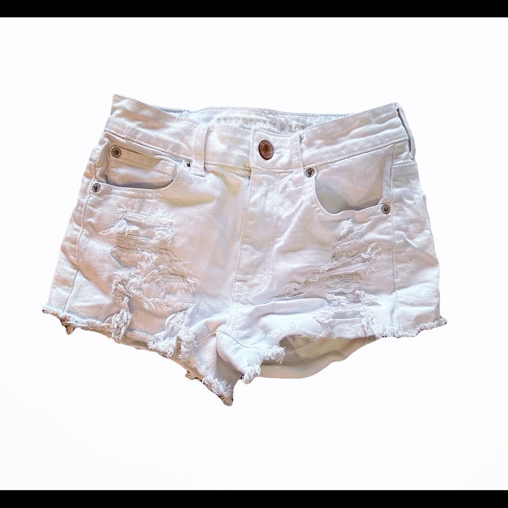 American Eagle White Distressed Super Stretch X Shorts